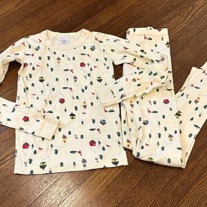 Hanna Andersson Cream Pajama Set with Festive Winter Holiday Print